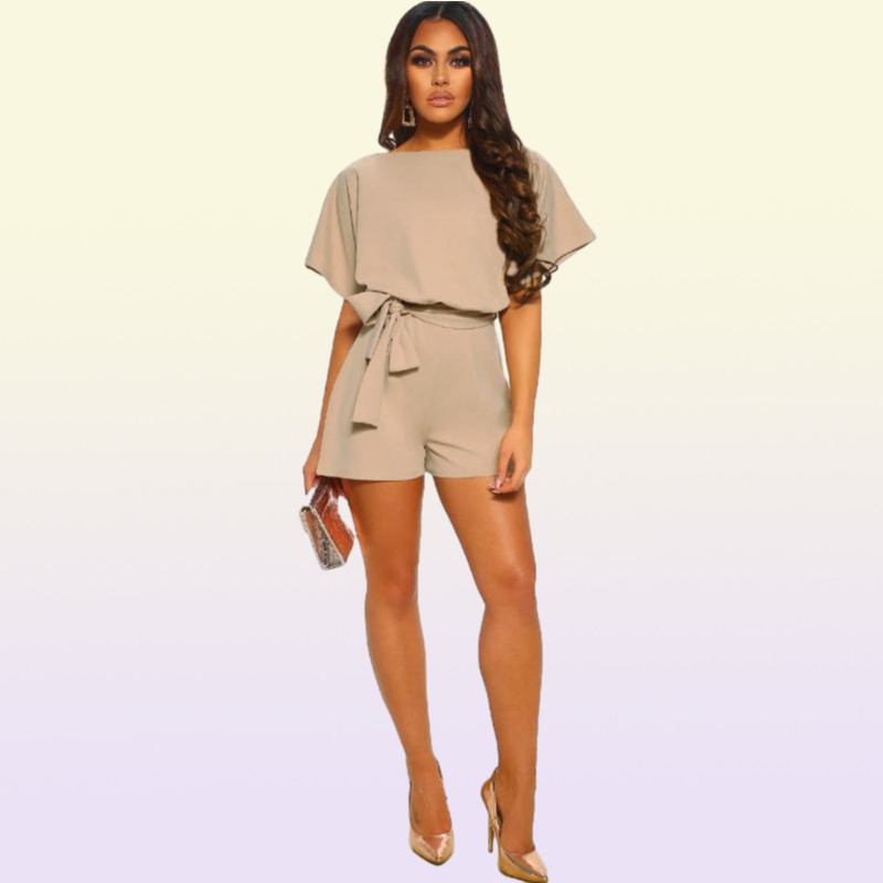 Women039s Jumpsuits Rompers Loose Casual Streetwear Summer Overalls For Women Bandage With Belt Short Sleeve Playsuit Solid T