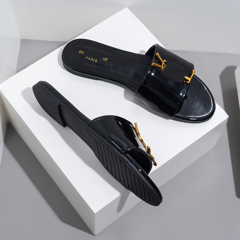 Luxuries Metallic Sandals Designer Women's Slippers Shoes Slide Summer Fashion Wide Flat Flip Flops With Box Size 37-42