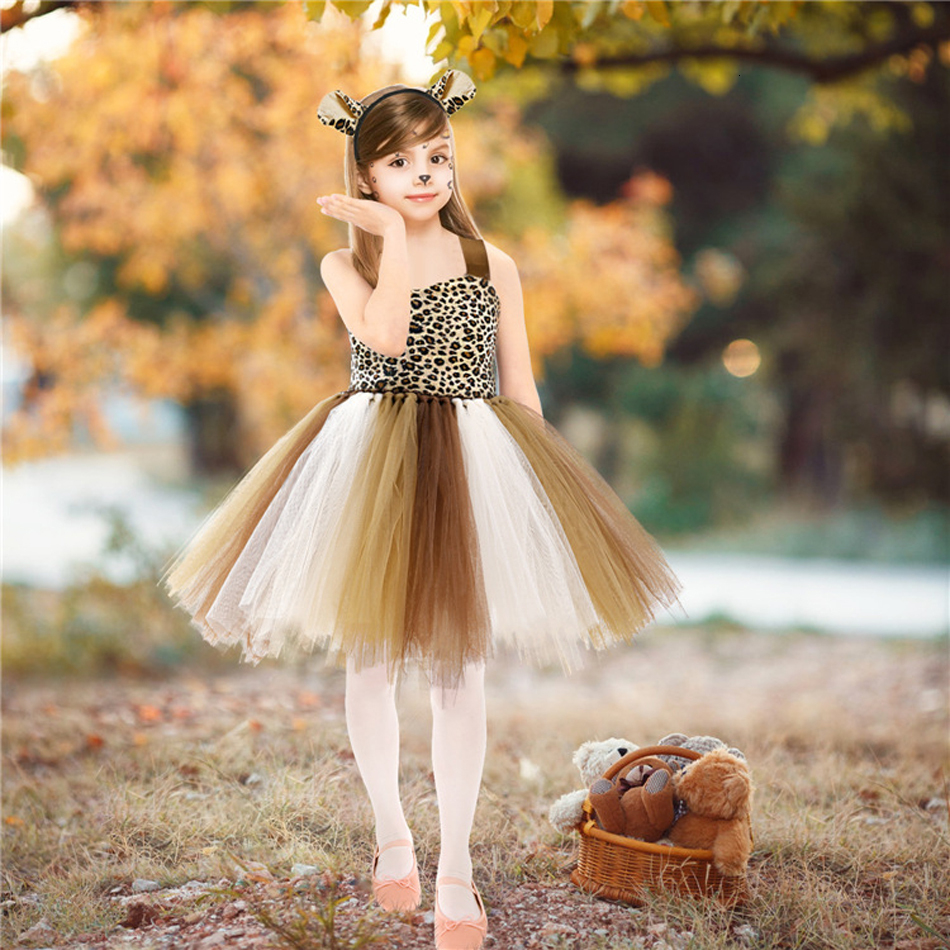 Cosplay Kid Girl Cartoon TUTU Leopard Dress Halloween Cat Zebra Giraffe Animal Cosplay Costume Birthday Party Christmas Outfit 230406