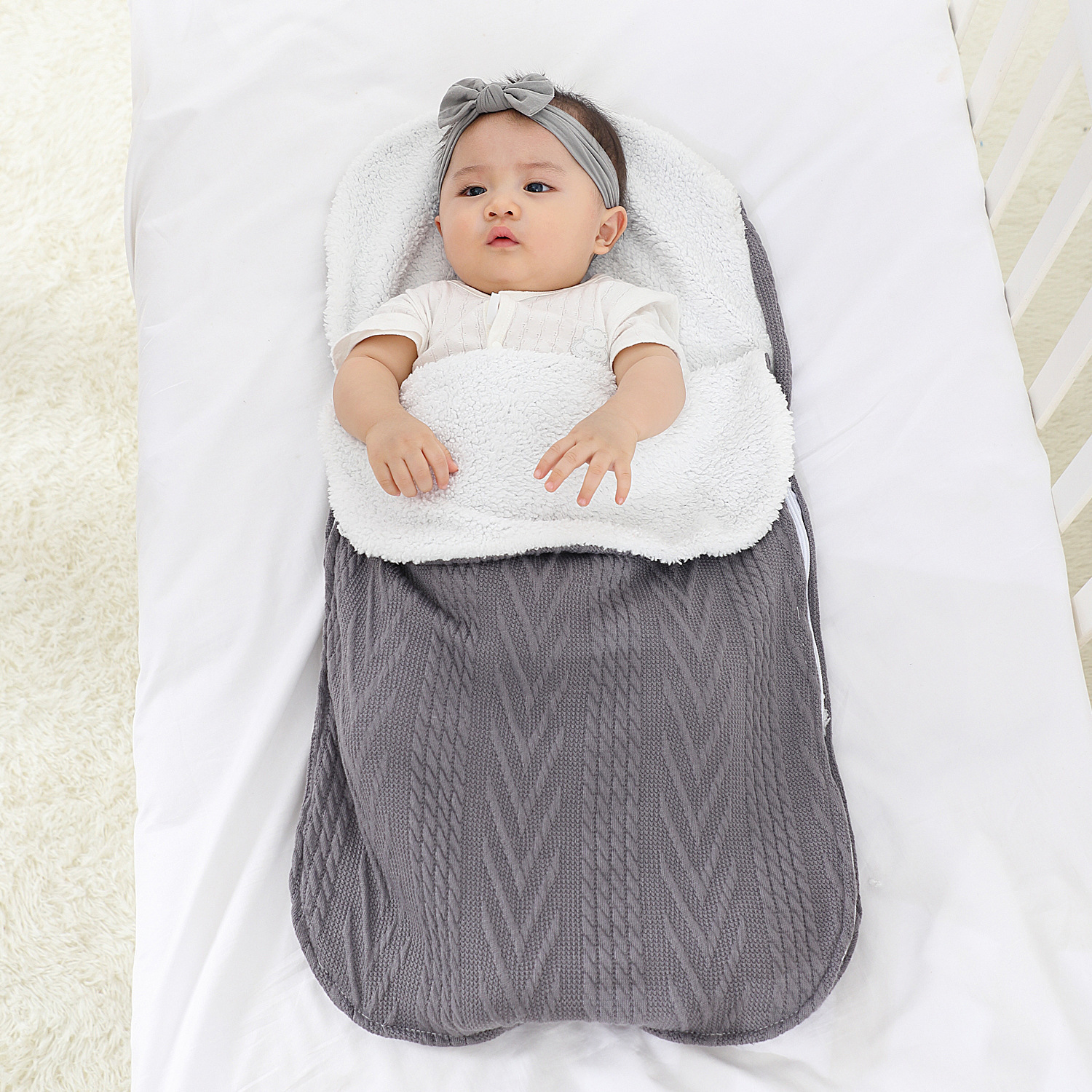 s Baby Plus Velvet Cotton Baby Knitted Swaddle Packaging Baby Cart Blanket 0-12 Months 230407
