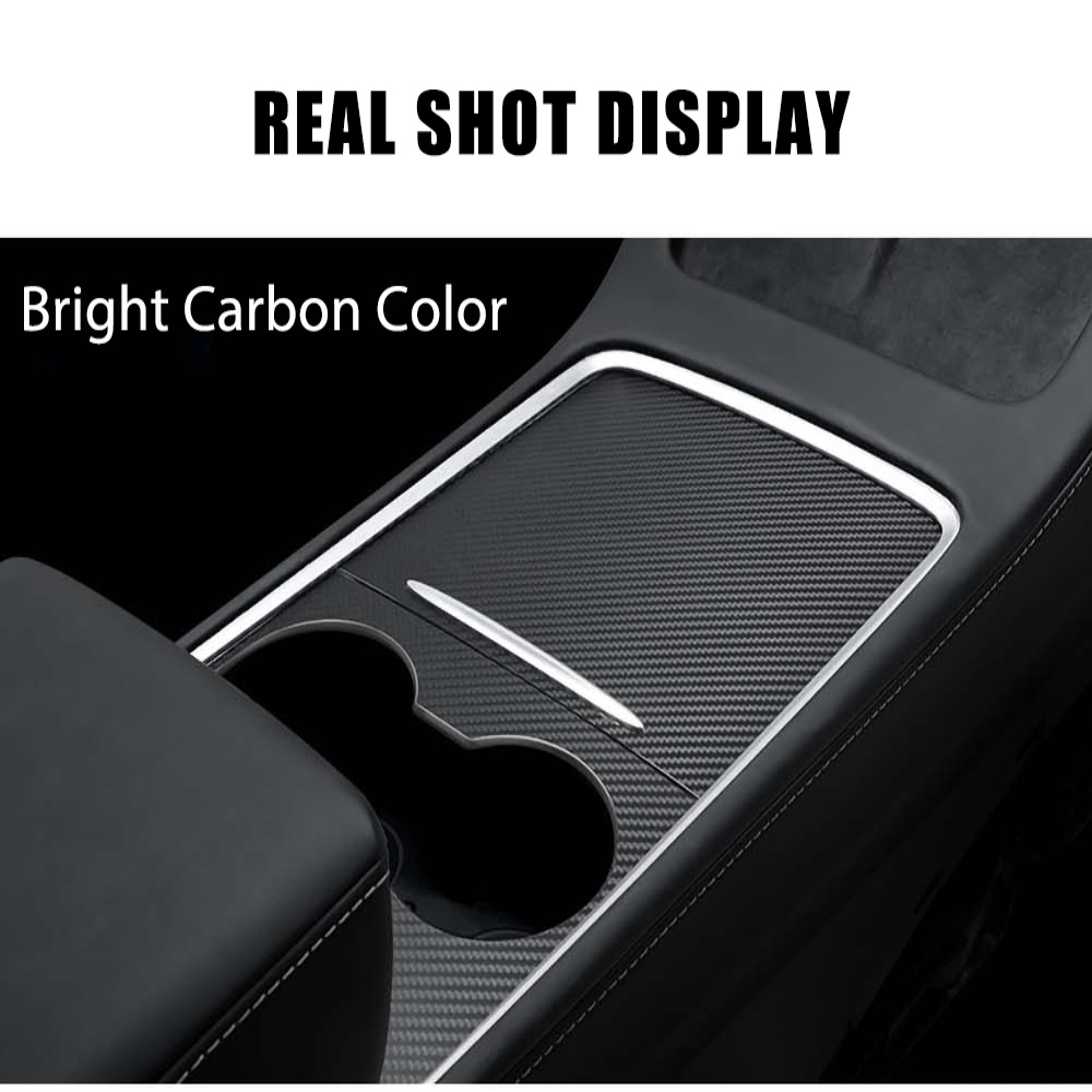 New Car Central Control Panel Sticker Trim For Tesla Model 3 Y 2021 2022 Interior Wood Grain Center Console Film Carbon Control Cover Car Accessories