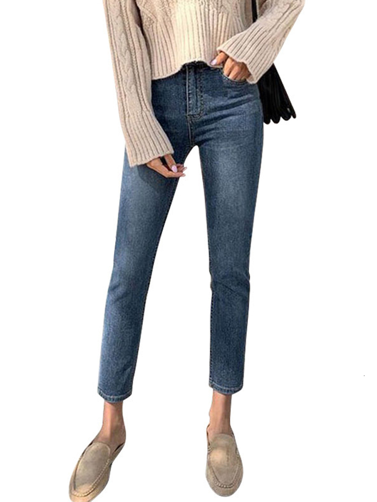 Women's Jeans Vintage blue high waist jeans suitable for women's street wear straight women's denim pants washed women's boyfriend