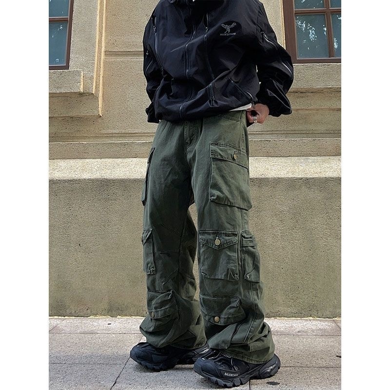 Men's Pants Street Pop White Multi Pocket Men's Harajuku Loose Relaxed Men's Straight Slippers Autumn 230407