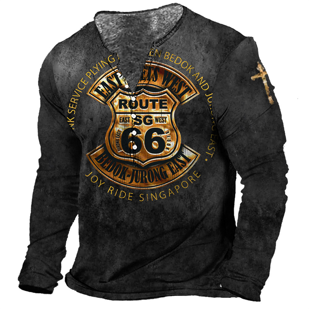 Mens TShirts Vintage Print Shirt Long Cotton Tshirts Vneck Oversized Pullover Street Sweatshirt Harajuku Graphic Tops 5xl 230406