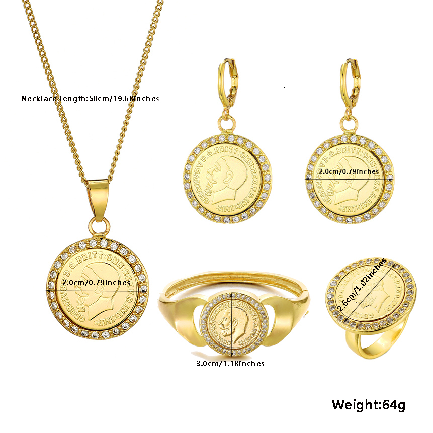 Other Jewelry Sets Ethlyn Gold Color George V Horse Sword Coin Set for Women Pendant Necklace Earring Bangle MY454 230407