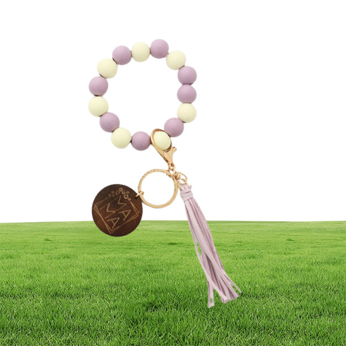 MOTHER039s Day Letters Printing Wooden Silicone Bead Bracelet keychain Fashion Cnady Color Leopard Wristlet Beads Womens Bracel