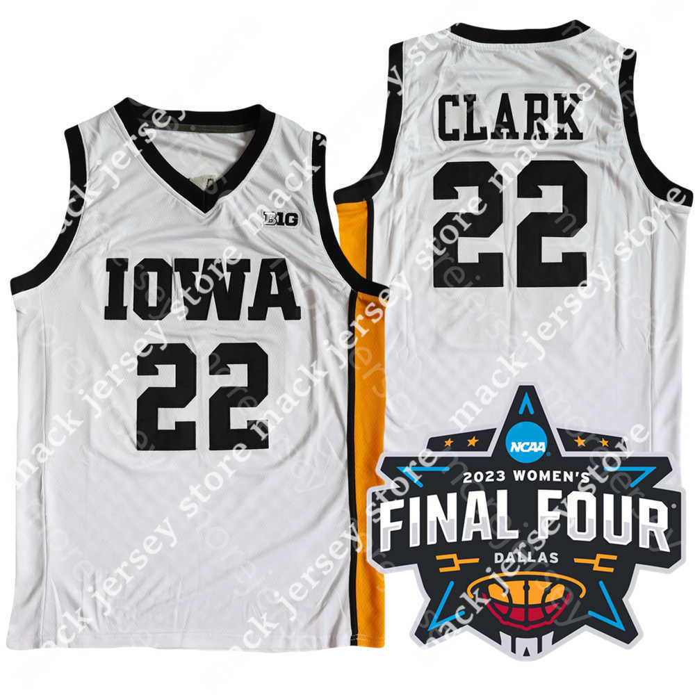 

2023 Women Final Four 4 Jersey NCAA College Iowa Hawkeyes Basketball Caitlin Clark Size S-3XL All Stitched Embroidery White Yellow, As pic