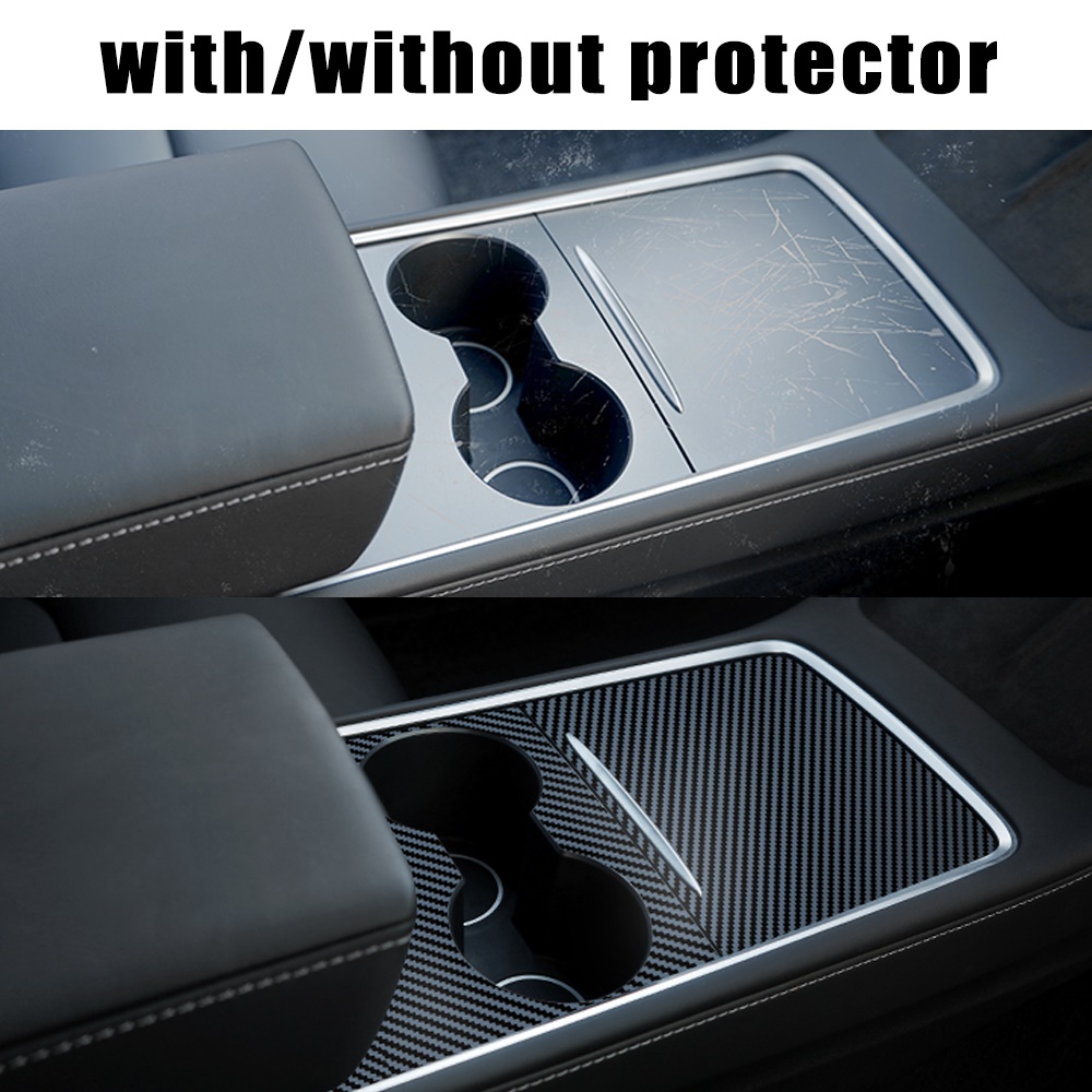 New Car Central Control Panel Sticker Trim For Tesla Model 3 Y 2021 2022 Interior Wood Grain Center Console Film Carbon Control Cover Car Accessories