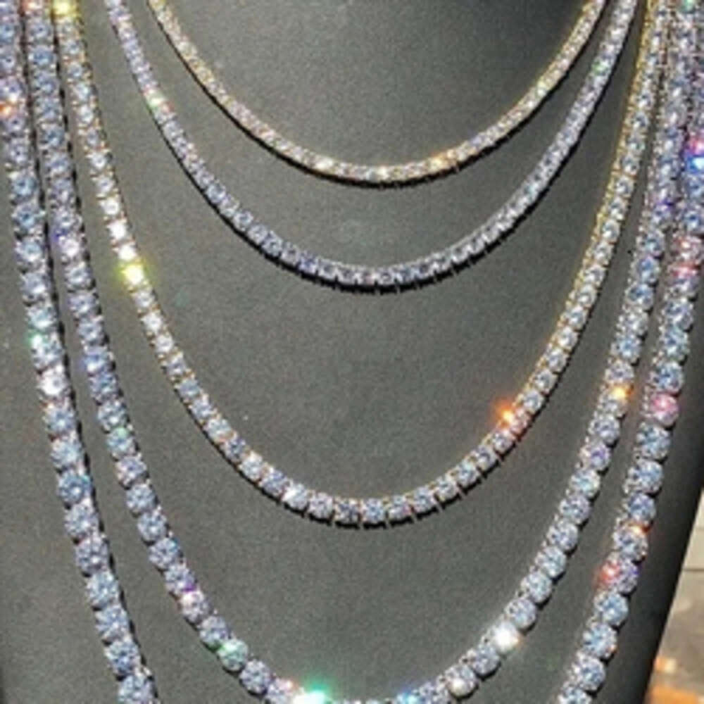 moissanite chain Hip Hop 925 Silver Gold plated 2mm 3mm 4mm 5mm 6.5mm VVS Moissanites Diamond Necklace Moissanite Tennis Chain For Men Women