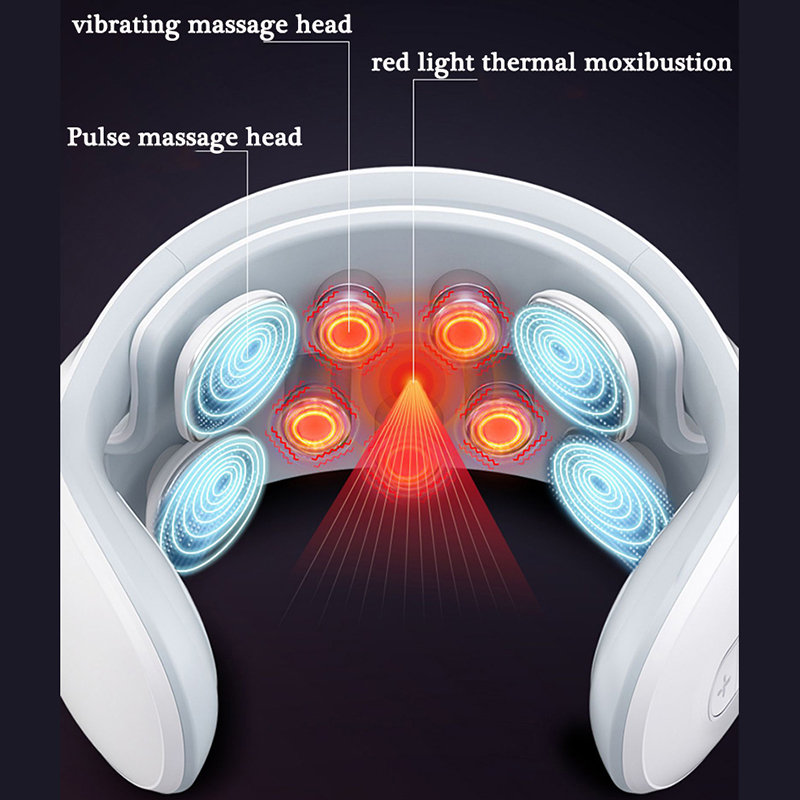 Back Massager Smart Neck Electric Vibration Pulse Cervical Rechargeable Heating Voice Massage Pain Relief Relax 230406