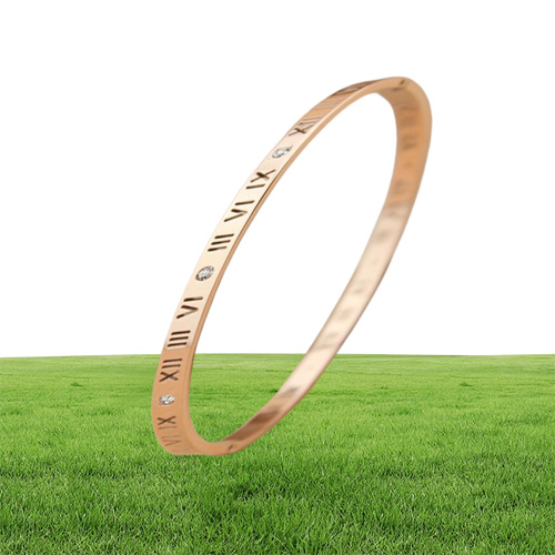 Bangles bracelet designer jewerly Women Hollowedout Roman number bangle Rose gold bracelets for couples with openings