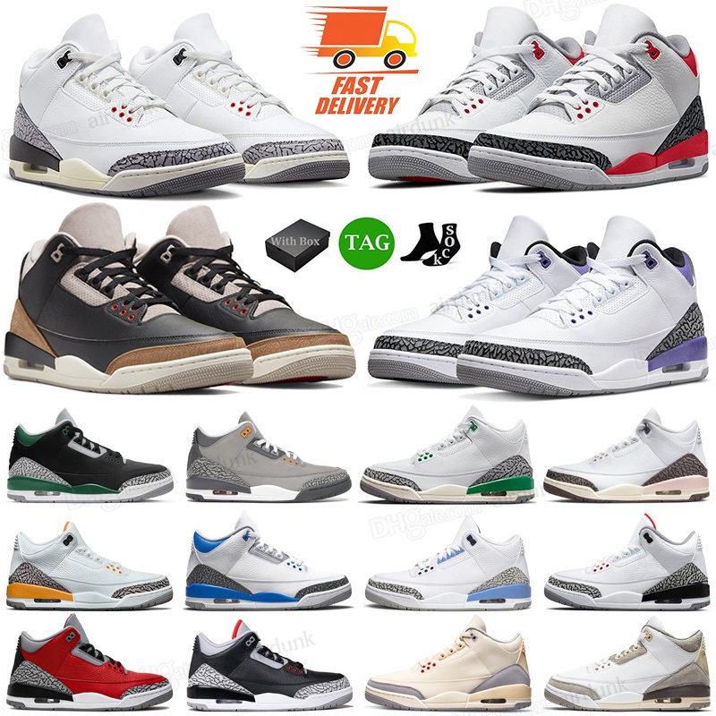 

Retro 3 Basketball Shoes Jumpman 3s Fire Red Pine Green Cardinal Red Racer Blue Dark Iris Muslin Cool Grey Fragment UNC laser Orange Men Women Trainers Sneakers 36-47 j3, 25