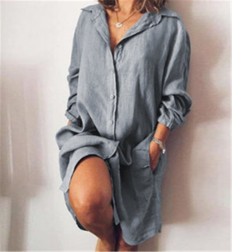 Casual Dresses Autumn Cotton Linen Women's Shirt Dress Long Sleeve Pure White Casual Dress Women's Summer Fashion Loose fitting Women's