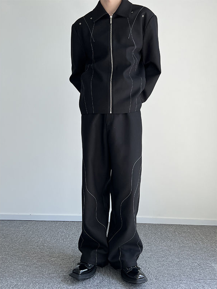 Men's Pants IEFB Casual Men's Pants Loose Straight Line Decoration Autumn Dark Wide Leg Men's Trousers Temperature 9A5013 230407