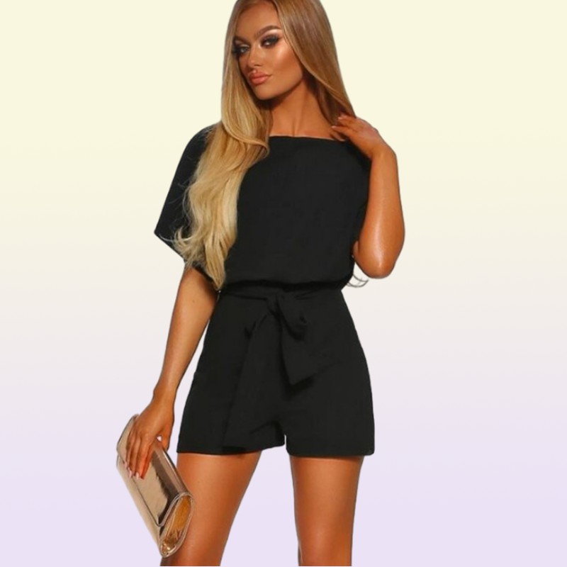 Women039s Jumpsuits Rompers Loose Casual Streetwear Summer Overalls For Women Bandage With Belt Short Sleeve Playsuit Solid T