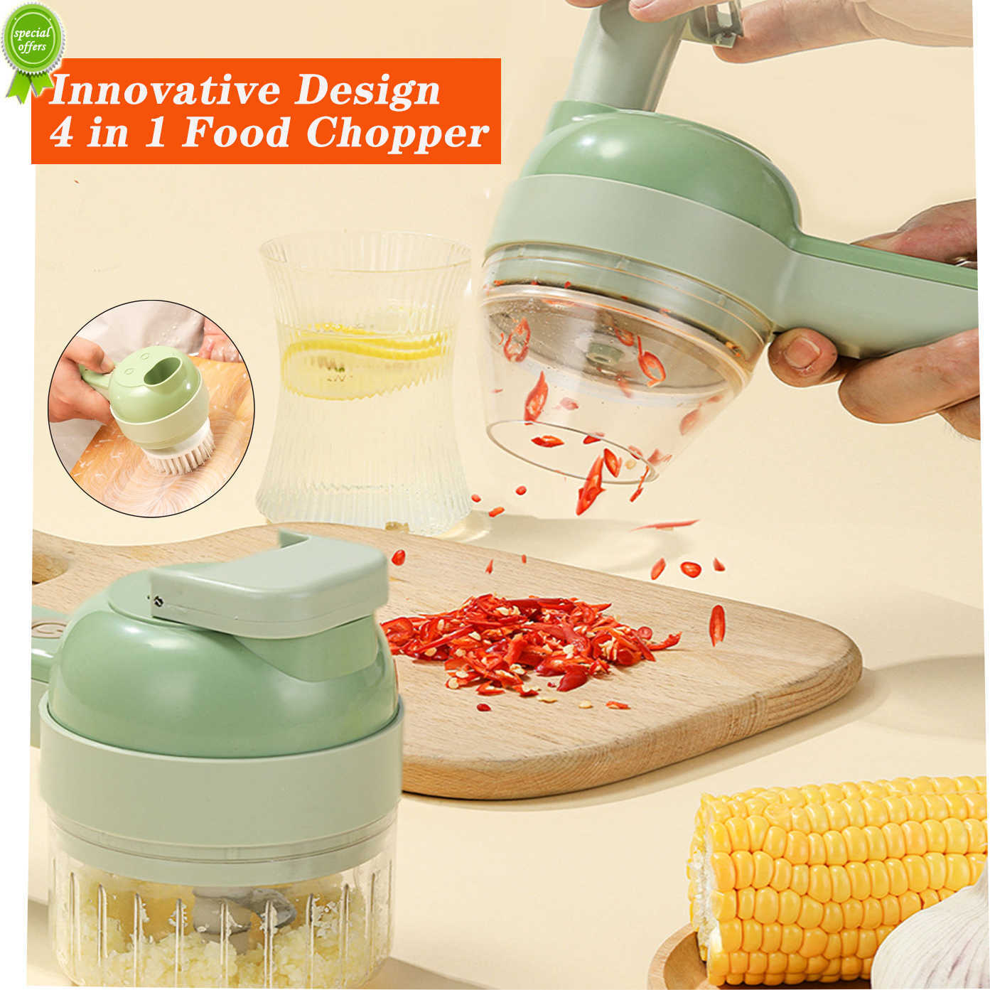 New 4 in 1 Electric Kitchen Chopper Garlic Masher Meat Grinder Mini Food Garlic Vegetable Crusher Slicer Rechargeable Food Processor
New 4 in 1 Electric Kitchen Chopper Garlic Masher Meat Grinder Mini Food Garlic Vegetable Crusher Slicer Rechargeable Food Processor