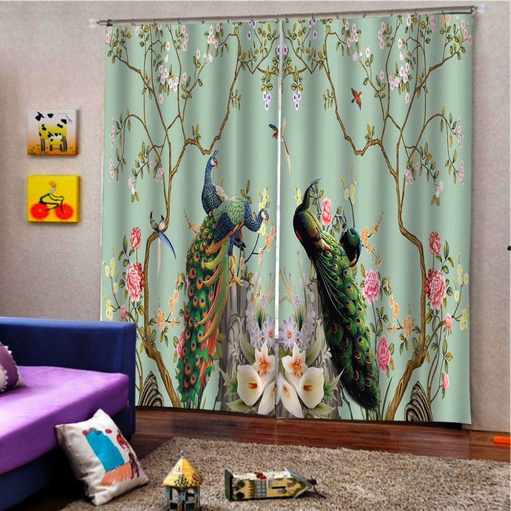 green curtains flower curtain 3D Curtain Printing Blockout Polyester Photo Drapes Fabric For Room