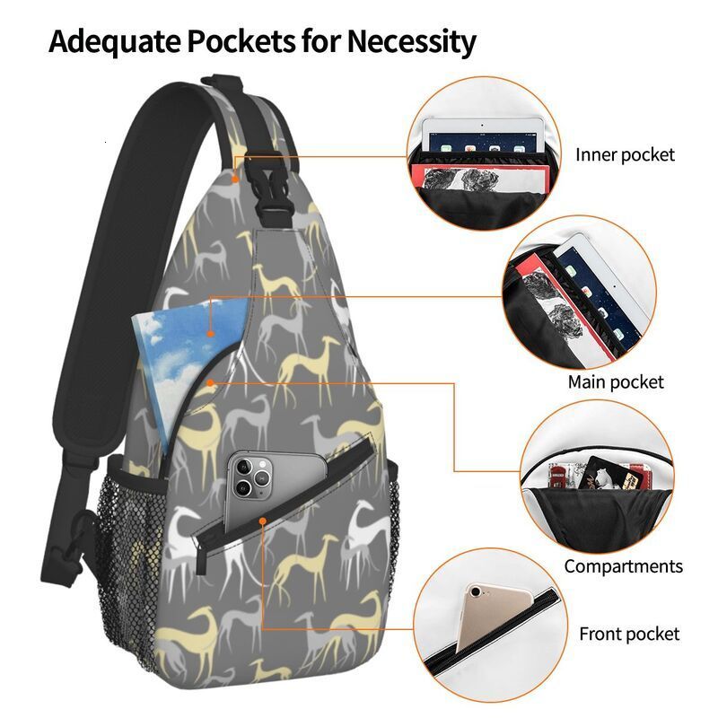 School Bags Grey Sighthounds Crossbody Sling Backpack Men Custom Greyhound Dog Shoulder Chest Bag for Travel Hiking Daypack 230407
