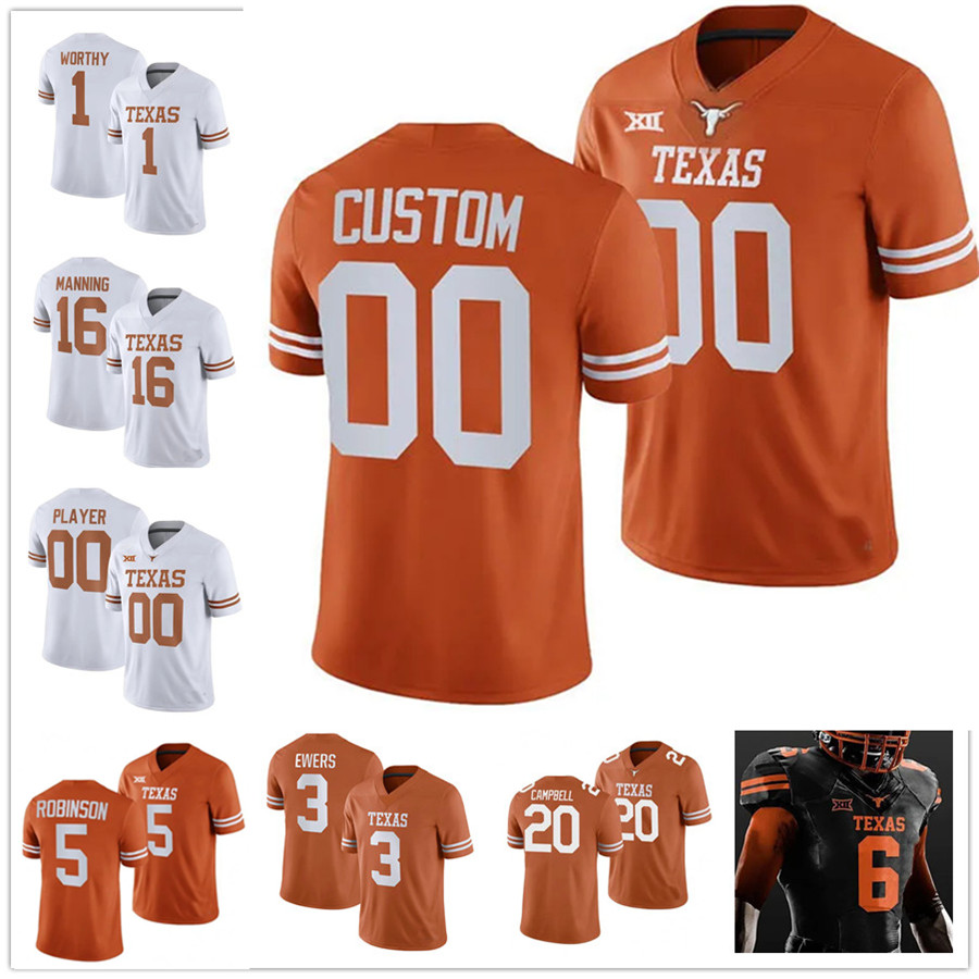 Custom Texas Longhorns Football Jersey NCAA College Quinn Ewers Arch Manning Bijan Robinson Xavier Worthy Earl Campbell Thomas Vince Young Ricky Williams McCOY