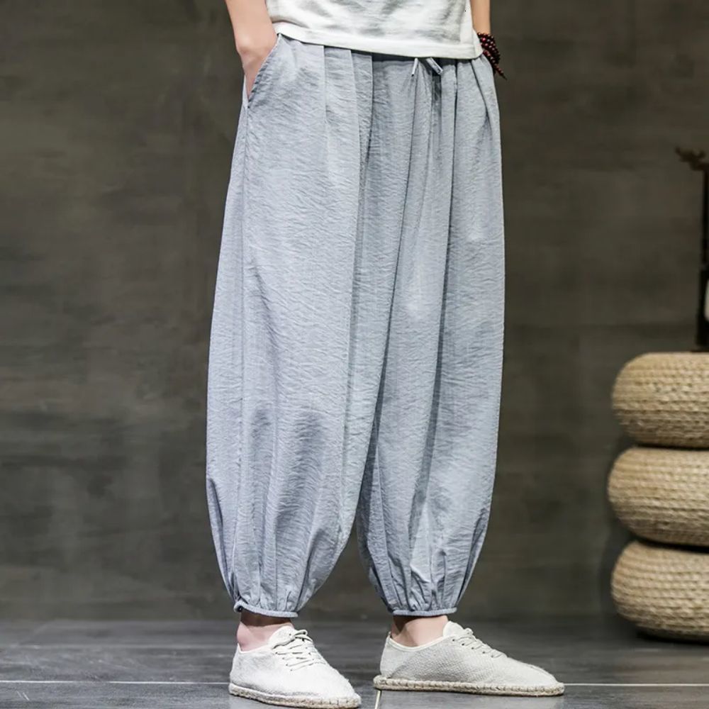 Men's Pants Harajuku men's harem pants men's summer cotton linen jogging pants men's retro Chinese style sports pants fashionable 