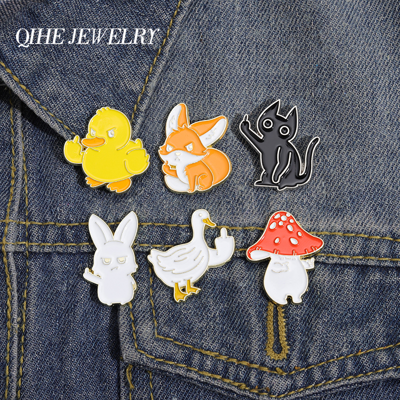 

Cartoon BroochMushroom Enamel Pin Duck Goose Rabbit Animal Gesture Lovely Kids Badge Lapel Backpack Hat Friends Accessories