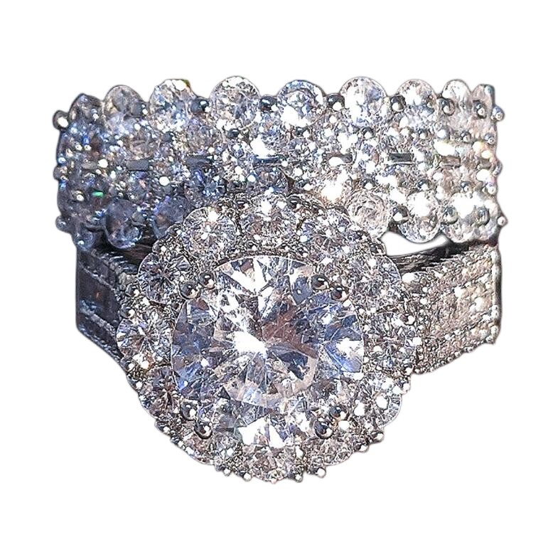 Choucong Sparkling Wedding Rings Luxury Jewelry 925 Sterling Silver Round Cut White Topaz CZ Diamond Gemstones Party Women Bridal Couple Ring Set Gift