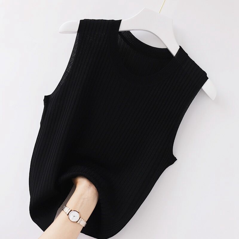 Camisoles Tanks YEMOGGY Women's Clothing Tank Top Women's Ice Silk Bra Solid Knit Bottom Sleeveless T-shirt Summer Inner Wear 230407