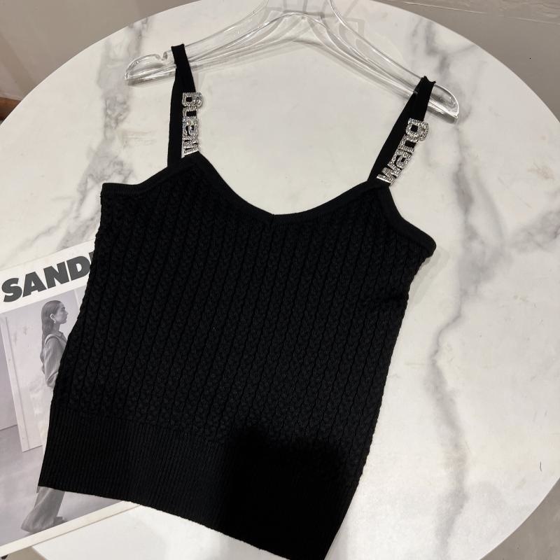 Camisoles Tanks PREPOMP Summer Arrival Sleeveless V Neck Metal Letters Shoulder Strap Slim Knitted Tank Top Women Vest GF043 230421