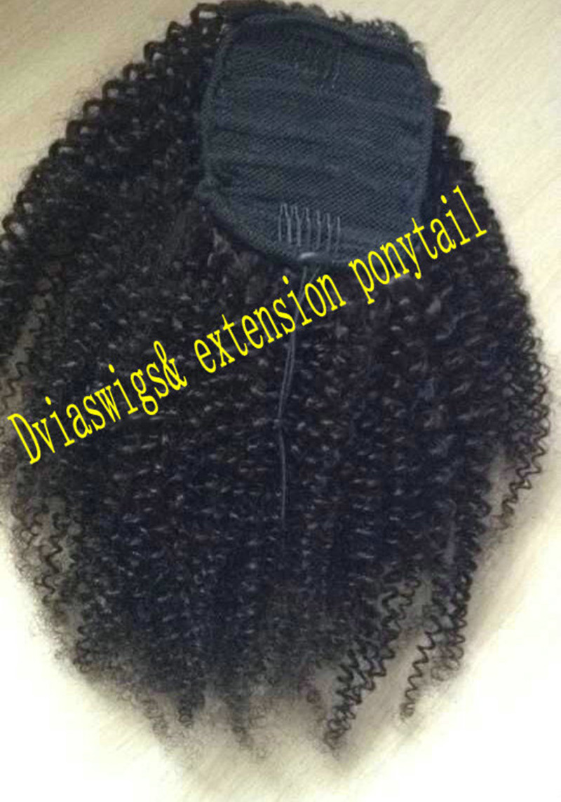 African american afro ponytail clip in kinky curly virgin brazilian hair drawstring ponytails hair extensions afro ponytail 160g 1b natural black