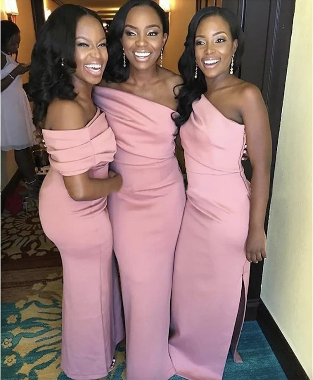 Bridesmaid Dress Strapless Pink Dresses 2023 Black Girls Side Split Sheath Wedding Party Zipper Up Back Satin Long Prom Gown