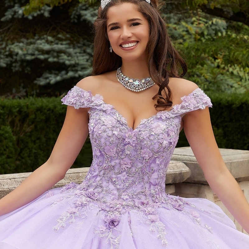 Lavender Dresses Off the Shoulder Sweet 16 Gowns 3D wer Applique Beads Tull Vestidos 15 De Quinceanera