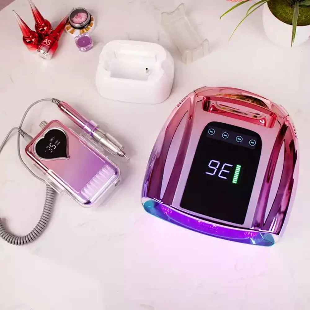 Nail Manicure Set UV LED nail lamp nail drill professional manual tool rechargeable wireless 35000 purple salon nail art tool kit 231107