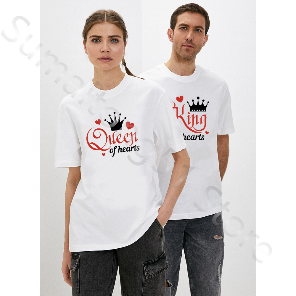 Mens TShirts King Queen Print Couple TShirt Lovers Short Sleeve ONeck Loose Tshirt Fashion Woman Man Tee Shirt Tops Clothes 230406