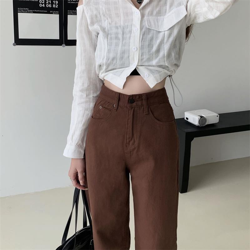 Women's Jeans Summer women's brown jeans loose waist straight wide leg denim women's Y2k casual street clothes vintage luggage suit 230