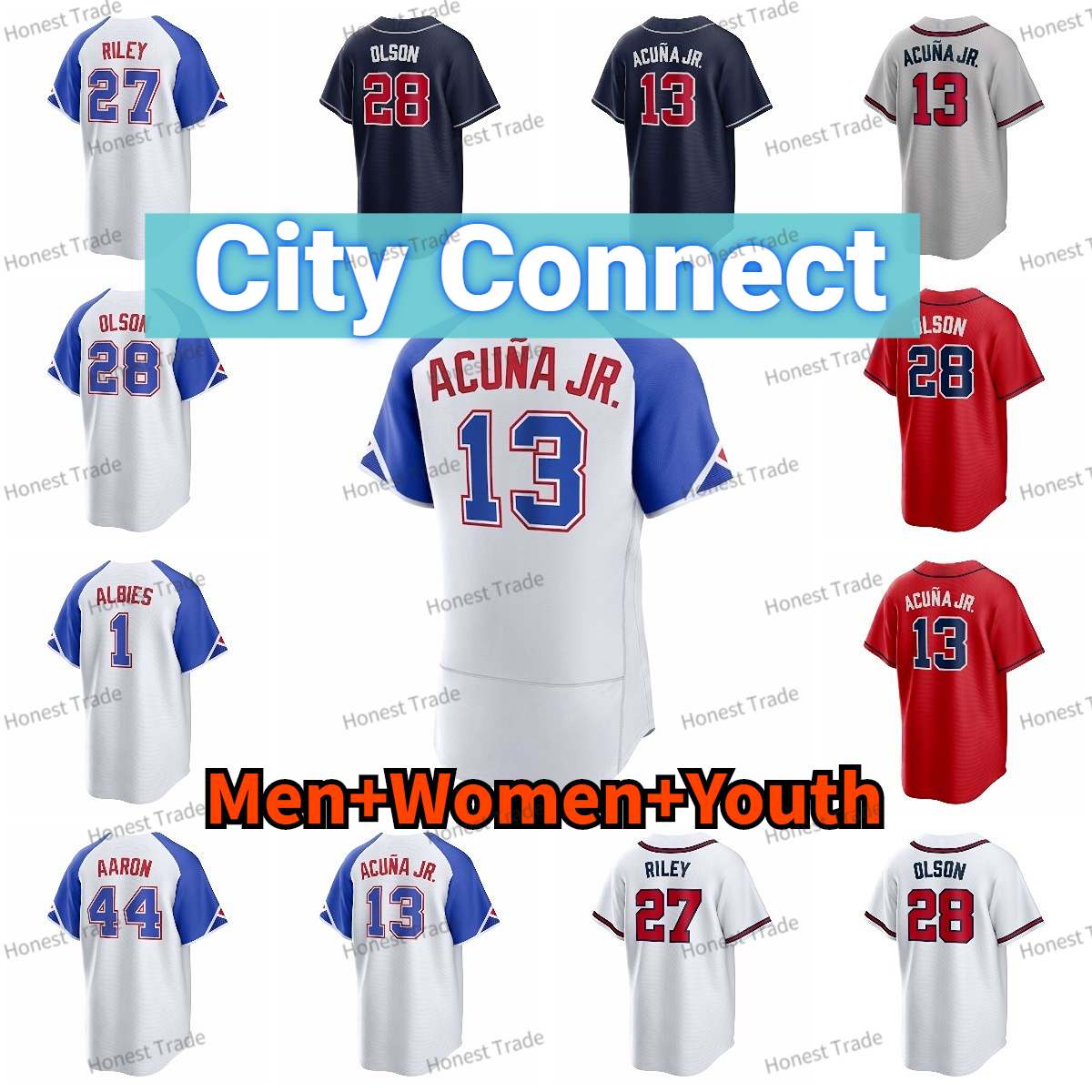 2023 Ronald Acuna Jr. Jersey City Connect Austin Riley Baseball Hank Aaron Tyler Matzek Matt Olson Braves Spencer Strider Michael Harris II Ozzie Albies Dale Murphy, Men city connect;flex
2023 Ronald Acuna Jr. Jersey City Connect Austin Riley Baseball Hank Aaron Tyler Matzek Matt Olson Braves Spencer Strider Michael Harris II Ozzie Albies Dale Murphy, Men city connect;flex