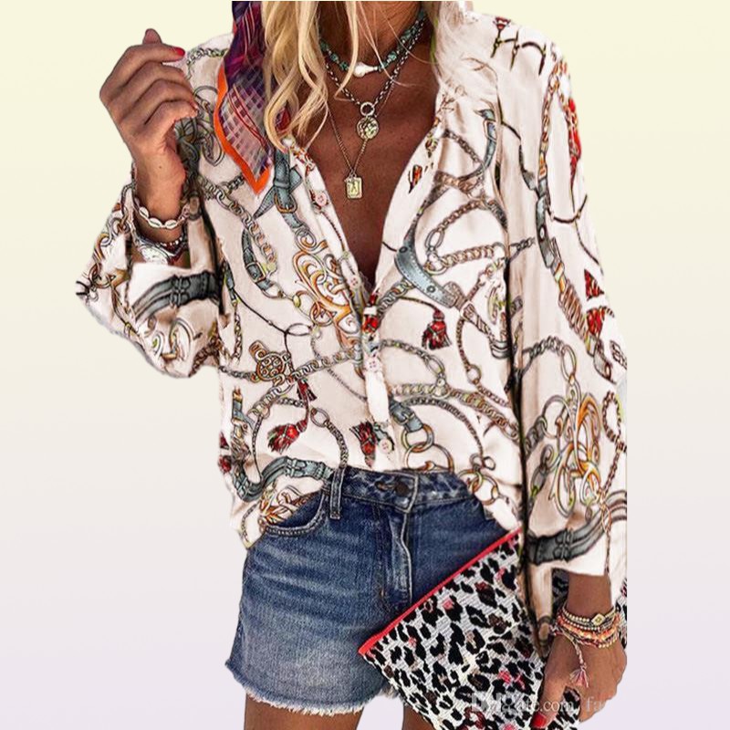 Brand Designer Designer Chain Printed Womens Shirts Fashion Plus Size Long Sleeve Blouses Casual Single Breasted Womens Tops1362574