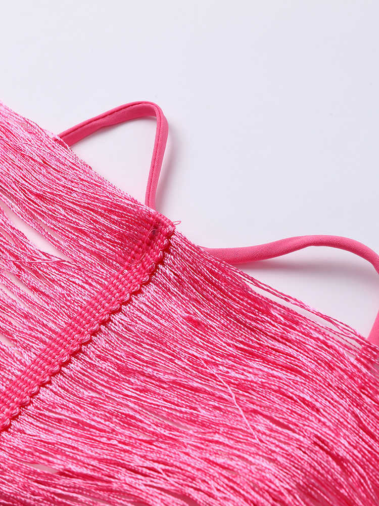 Casual Dresses Sexy Tassel Halter Long Dress Women Pink Y2K Fringe Backless Bodycon Party Dresses 2022 Summer Cut Out Sleeveless Lady Vestidos P230407