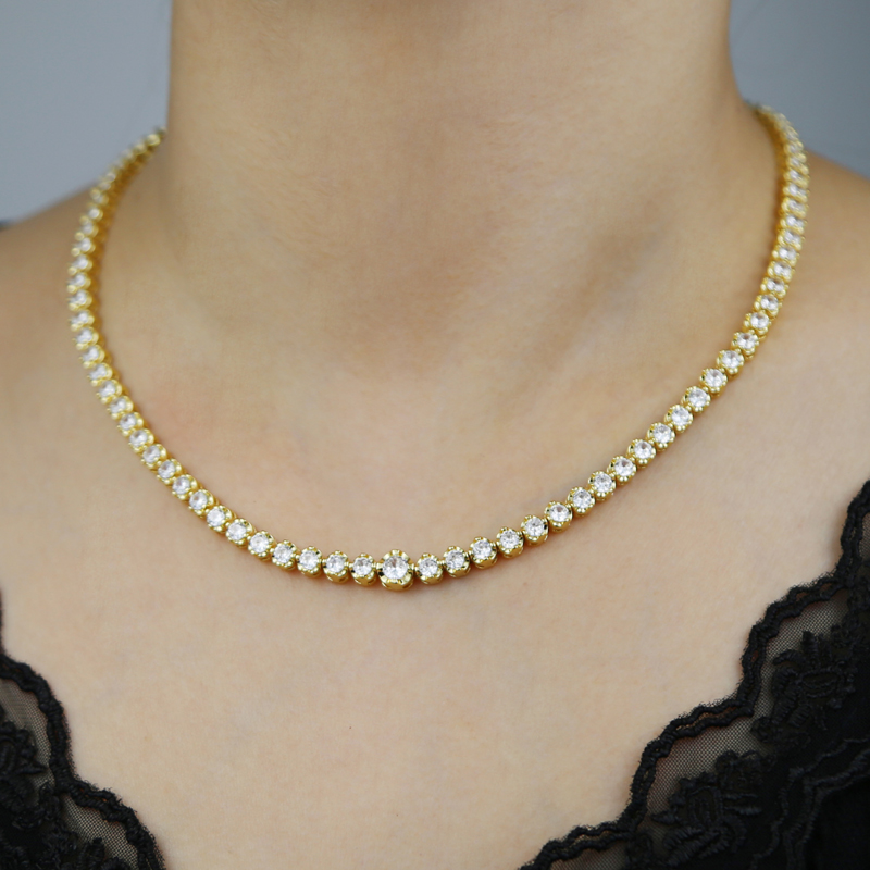 Iced out hip hop necklace paved 5A cz tennis chain choker plated gold silver for women men wedding jewerly drop ship