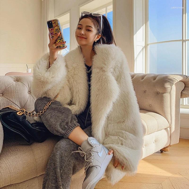 Women's Fur Women Faux Jacket Faux-fox Coats Winter Suit Collar Warm Loose Pink Female Overcoat Clothes Korea