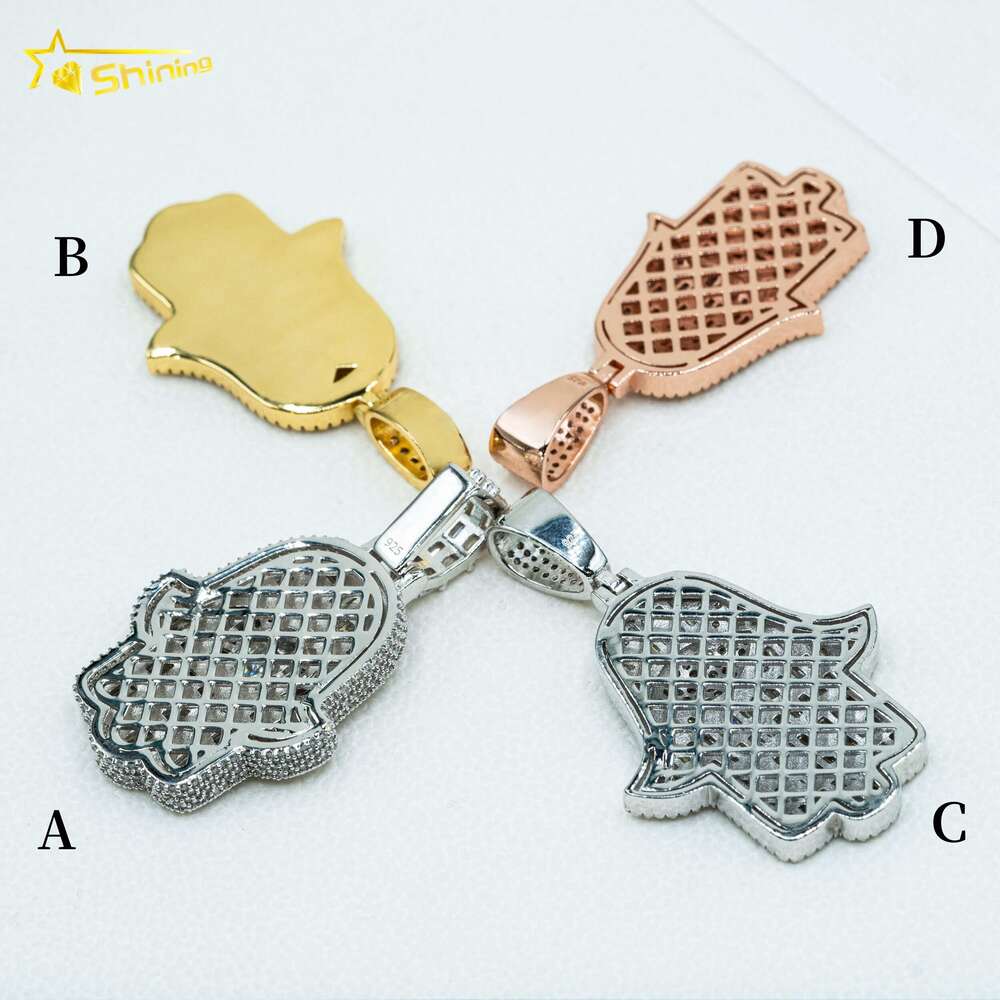 Shining jewelry sterg sier hip hop iced out vvs moissanite hamsa pendant necklace