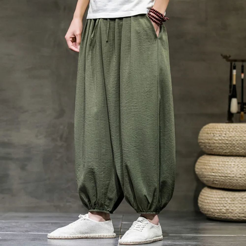 Men's Pants Harajuku men's harem pants men's summer cotton linen jogging pants men's retro Chinese style sports pants fashionable 
