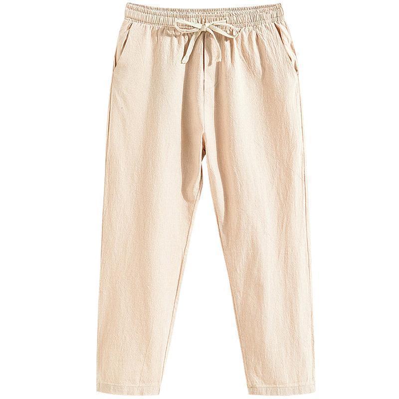 Men's Pants Men's Summer Linen Cut Men's Loose Straight Leg Relaxed Thin Cotton Linen Ankle Pants Trend 5XL Size Pants 230407