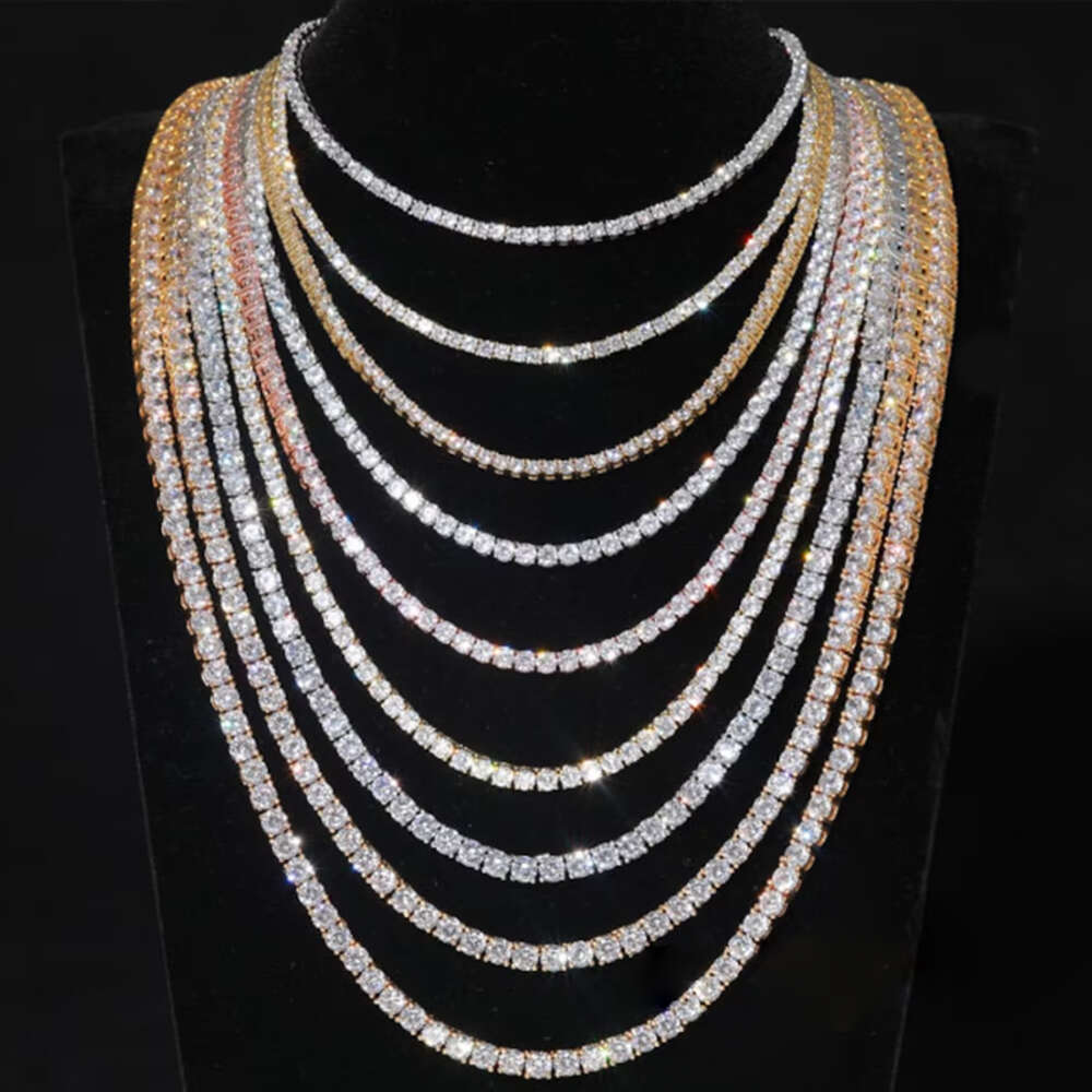 moissanite chain Hip Hop 925 Silver Gold plated 2mm 3mm 4mm 5mm 6.5mm VVS Moissanites Diamond Necklace Moissanite Tennis Chain For Men Women