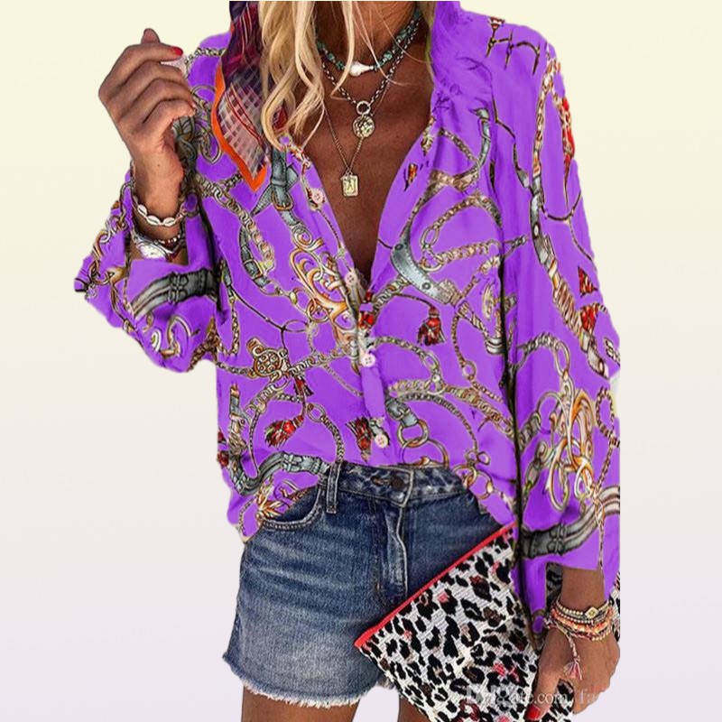 Brand Designer Designer Chain Printed Womens Shirts Fashion Plus Size Long Sleeve Blouses Casual Single Breasted Womens Tops1362574