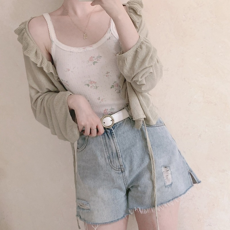 Camisoles Tanks Cotton Crop Top Women Summer Camis Floral Knitted Camis Hollow Out Cute Tops Sweet Girl Lolita Style Aesthetic Kawaii Clothes 230421