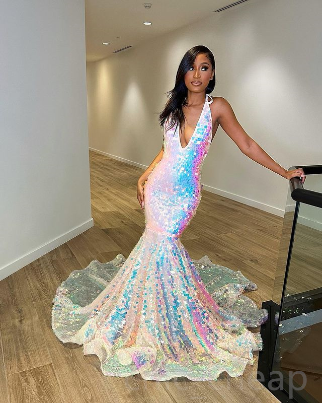Arabic Aso 2023 Ebi Backless Mermaid Prom Dress Sequined Lace Evening Formal Party Second Reception Birthday Engagement Gowns Dresses Robe De Soiree Z