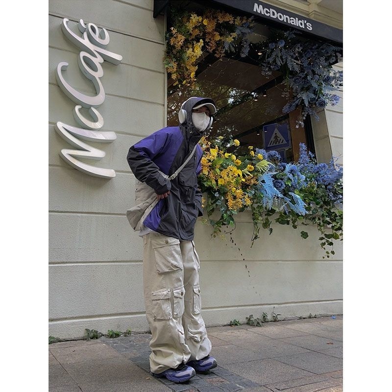 Men's Pants Street Pop White Multi Pocket Men's Harajuku Loose Relaxed Men's Straight Slippers Autumn 230407