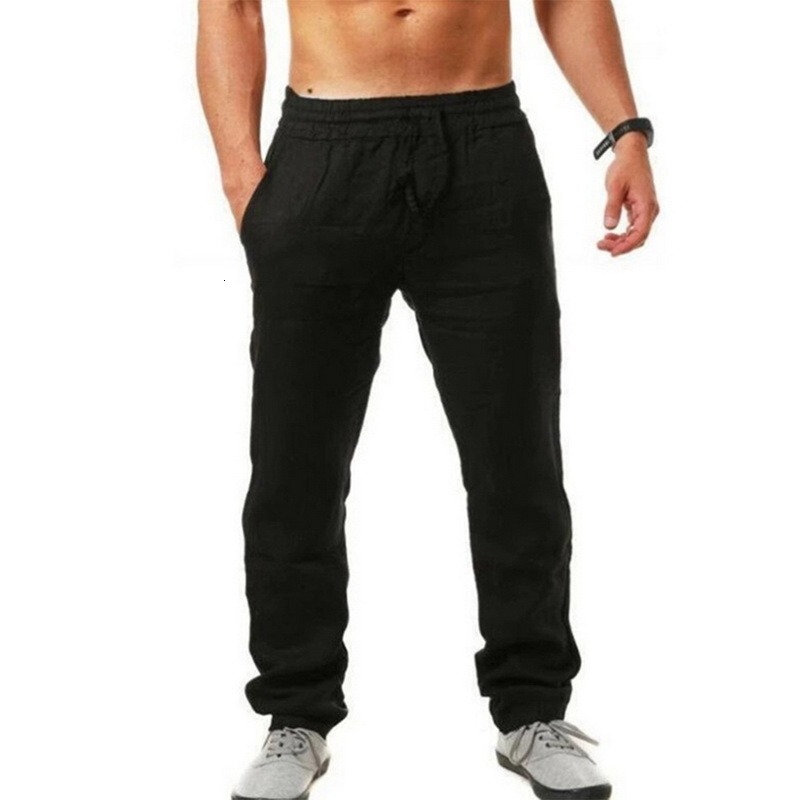 Men's Pants Men's Solid Linen Pants Men's Breathable Trousers Waist Loose Pants Men's Casual Jogger Fitness Street Suit S-3XL 2304