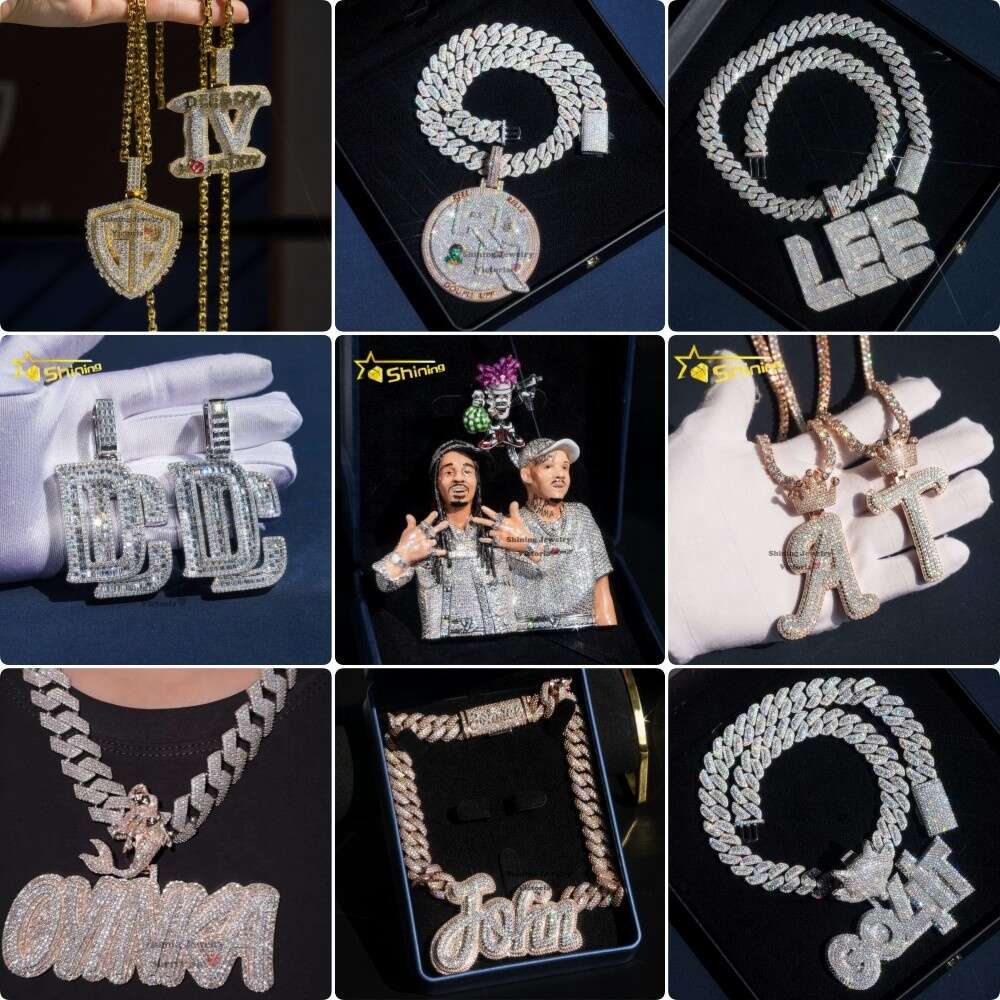 Shining jewelry sterg sier hip hop iced out vvs moissanite hamsa pendant necklace