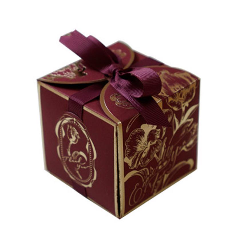 Candy Box Cookie Gift Wrap Romantic Wedding Favors Chocolate Boxes with Ribbon for Bridal Birthday Party Supplies Champaign Gold